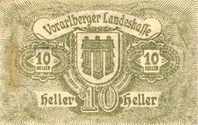 Notgeld Bregenz ( Autriche ) - 10 heller - émission du 1er octobre 1919 - dos