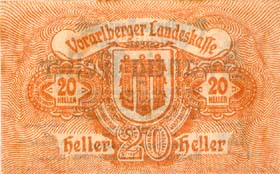 Notgeld Bregenz ( Autriche ) - 20 heller - émission du 1er octobre 1919 - dos
