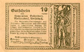 Notgeld Bubendorf, Meilersdorf, Wolfsbach ( Autriche ) - 10 heller - émission du 1er avril 1920 - dos