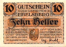 Notgeld Ebelsberg ( Autriche ) - 10 heller - émission de septembre 1920 - dos