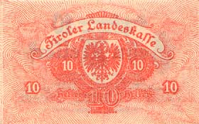 Notgeld Innsbruck ( Autriche ) - 10 heller - émission du 1er septembre 1919 - dos