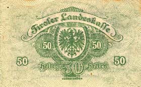 Notgeld Innsbruck ( Autriche ) - 50 heller - émission du 1er septembre 1919 - dos
