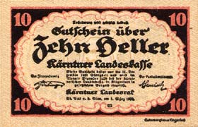 Notgeld Kärntner ( Autriche ) - 10 heller - Emission du 3 mars 1920 - face