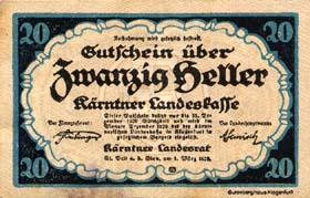 Notgeld K�rntner (Autriche) - 20 heller - Emission du 3 mars 1920 - face