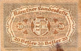 Notgeld K�rntner (Autriche) - 20 heller - Emission du 3 mars 1920 - dos