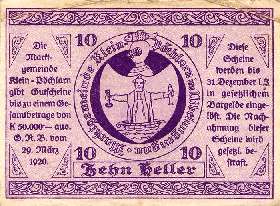 Notgeld Klein-P�chlarn (Autriche) - 10 heller - �mission d'avril 1920 - dos