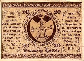 Notgeld Klein-Pöchlarn ( Autriche ) - 20 heller - émission d'avril 1920 - dos