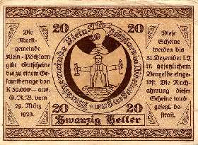 Notgeld Klein-P�chlarn (Autriche) - 20 heller - �mission d'avril 1920 - dos