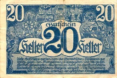 Gutschein des Landes Ober�sterreich - Linz (Autriche) - 20 heller - 1er mars 1920 - face