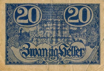 Gutschein des Landes Ober�sterreich - Linz (Autriche) - 20 heller - 1er mars 1920 - type bleu - face
