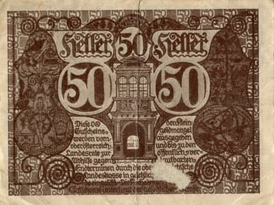 Gutschein des Landes Ober�sterreich - Linz (Autriche) - 50 heller - 1er mars 1920 - face