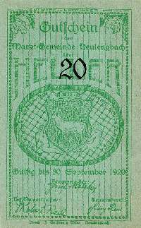 Notgeld Neulengbach ( Autriche ) - 20 heller - valable juqu'au 30 septembre 1920 - dos