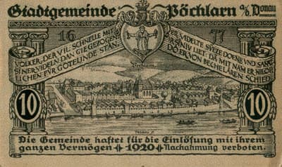 Gutschein der Stadtgemeinde P�chlarn (Autriche) - 10 heller - 3�me&nbsp;�mission - 1920 - dos
