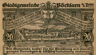 Gutschein der Stadtgemeinde P�chlarn (Autriche) - 20 heller - 3�me&nbsp;�mission - 1920 - dos