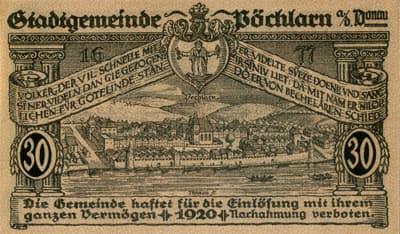 Gutschein der Stadtgemeinde P�chlarn (Autriche) - 30 heller - 3�me&nbsp;�mission - 1920 - dos