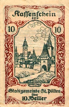 Notgeld Sankt Pölten ( Autriche ) - 10 heller - émission du 30 juin 1920 - face