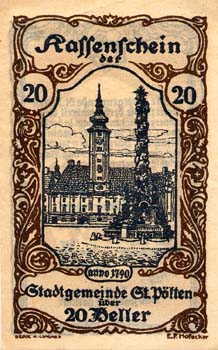 Notgeld Sankt Pölten ( Autriche ) - 20 heller - émission du 30 juin 1920 - face