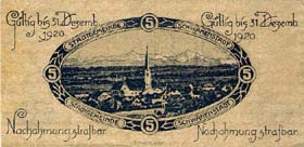 Notgeld Schwanenstadt ( Autriche ) - 5 heller - valable jusqu'au 31 décembre 1920 - face
