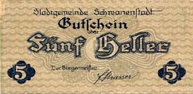 Notgeld Schwanenstadt ( Autriche ) - 5 heller - valable jusqu'au 31 décembre 1920 - dos