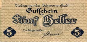 Notgeld Schwanenstadt (Autriche) - 5 heller - valable jusqu'au 31 d�cembre 1920 - dos