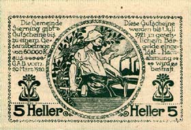 Notgeld Sierning ( Autriche ) - 5 heller - émission du 20 mars 1920 - face