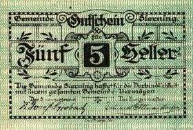 Notgeld Sierning ( Autriche ) - 5 heller - émission du 20 mars 1920 - dos