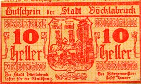 Notgeld V�cklabruck (Autriche) - 10 heller - Emission du 29 novembre 1919 - face