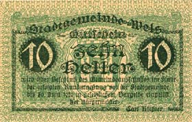Notgeld Wels ( Autriche ) - 10 heller - valable jusqu'au 30 juin 1920 - vert - dos