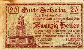 Notgeld Weyer (Autriche) - 20 heller - Emission du 14 mars 1920 - face