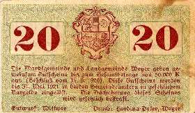 Notgeld Weyer ( Autriche ) - 20 heller - Emission du 14 mars 1920 - dos