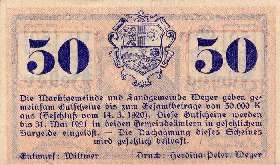 Notgeld Weyer ( Autriche ) - 50 heller - Emission du 14 mars 1920 - dos