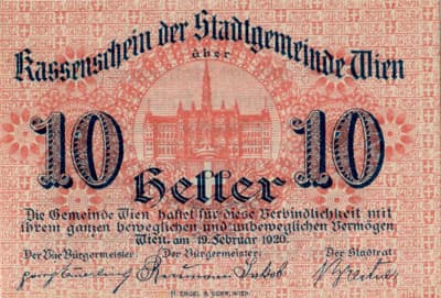 Notgeld Wien<br> (Autriche) - 10 heller - 19&nbsp;f�vrier&nbsp;1920 (avec point apr�s 