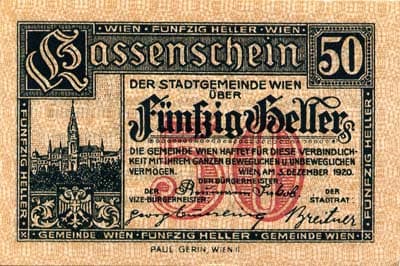 Notgeld Wien<br> (Autriche) - 50 heller - 3 d�cembre 1920 - face