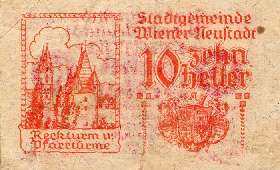 Notgeld Wiener-Neustadt (Autriche) - 10 heller - Emission du 29 mars 1920 - dos
