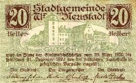 Notgeld Wiener-Neustadt (Autriche) - 20 heller - Emission du 29 mars 1920 - dos