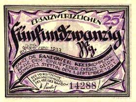 Notgeld District de Randow - 25 pfennig - �mission du 1er septembre 1921 - dos