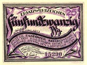 Notgeld Randow - Stettin - 25 pfennig - émission du 1er septembre 1921 - dos