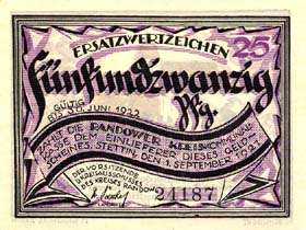 Notgeld District de Randow - 25 pfennig - �mission du 1er septembre 1921 - dos