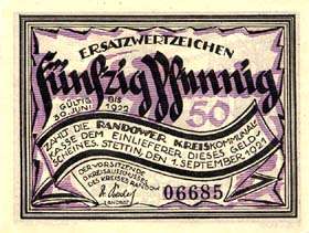 Notgeld District de Randow - 50 pfennig - �mission du 1er septembre 1921 - dos