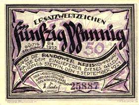 Notgeld Randow - Stettin - 50 pfennig - émission du 1er septembre 1921 - dos