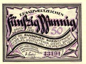 Notgeld District de Randow - 50 pfennig - �mission du 1er septembre 1921 - dos