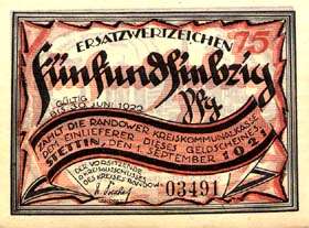 Notgeld District de Randow - 75 pfennig - �mission du 1er septembre 1921 - dos