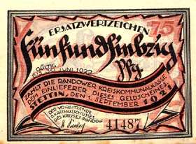 Notgeld Randow - Stettin - 75 pfennig - émission du 1er septembre 1921 - dos