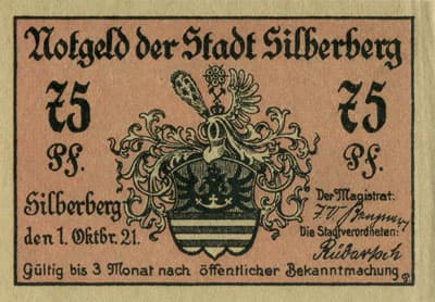 Notgeld der Stadt Silberberg (Schlesien) - Srebrna G&oacute;ra - Pologne - 75&nbsp;pfennig - 1&nbsp;octobre&nbsp;1921 - face