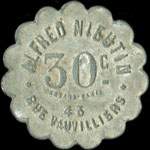 Jeton de n�cessit� de 30 centimes �mis par Alfred Nieutin - 43 Rue Vauvilliers � Paris - avers