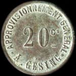 Jeton de n�cessit� de 20 centimes �mis par Approvisionnement G�n�ral - A.&nbsp;G�sing � Paris - avers