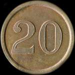Jeton 20 centimes émis par la Banque Royale du Canada (monogramme RC) à Paris - revers