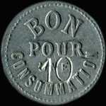 Jeton de nécessité de 10 centimes sur bon pour consommation émis par le Bar de la Lune et Voltaire à Paris - revers