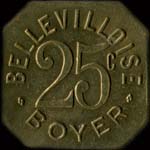 Jeton de nécessité de 25 centimes émis par la Bellevilloise Boyer à Paris - avers