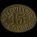 Jeton de nécessité de 15 centimes émis par la Bellevilloise Boyer à Paris - avers